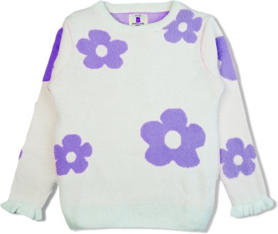 BodyCare Floral Print Round Neck Casual Girls Purple Sweater