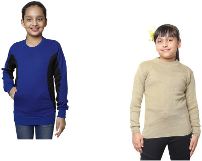 KAVYA Solid Round Neck Casual Girls Multicolor Sweater