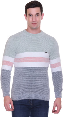 TRUDO Self Design Round Neck Casual Men Green Sweater