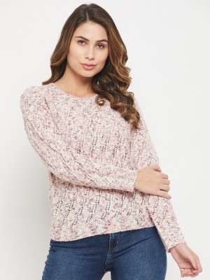 MADAME Self Design Round Neck Casual Women Pink Sweater