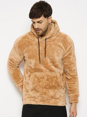 BICHARA Solid Hooded Neck Casual Men Beige Sweater