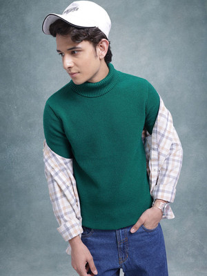 Roadster Solid Turtle Neck Casual Men Green Sweater