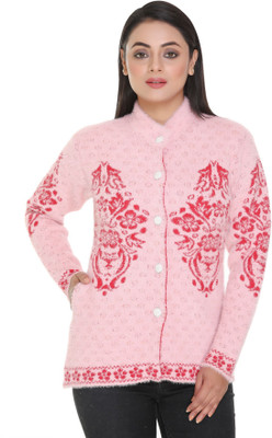 PIPASA WOMEN Printed Collared Neck Casual Women Pink Sweater