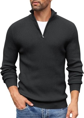 Denimholic Solid High Neck Casual Men Black Sweater