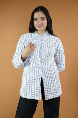 CreativePanther Self Design Collared Neck Casual Women White Sweater