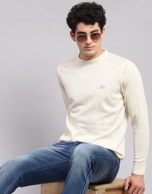 MONTE CARLO Solid Round Neck Casual Men Beige Sweater