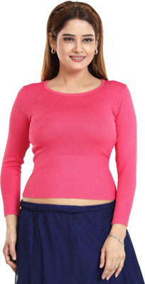 Cinco Solid Round Neck Casual Women Pink Sweater