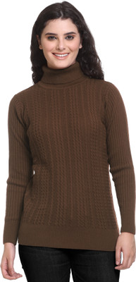 GODFREY Self Design High Neck Casual Women Brown Sweater