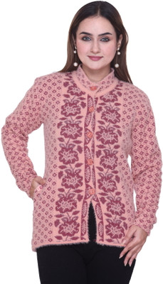FASHSTORE Self Design, Printed Mandarin Neck Casual Women Orange Sweater