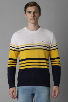 LOUIS PHILIPPE Striped Crew Neck Casual Men White Sweater