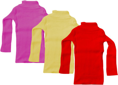 TBMANIA Solid High Neck Casual Girls Multicolor Sweater