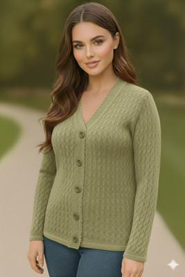 NATRIS Solid V Neck Casual Women Light Green Sweater