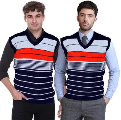 Shunit creation Solid V Neck Casual Men Orange, Blue Sweater
