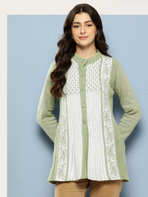 Aarika Solid Round Neck Casual Women Green Sweater