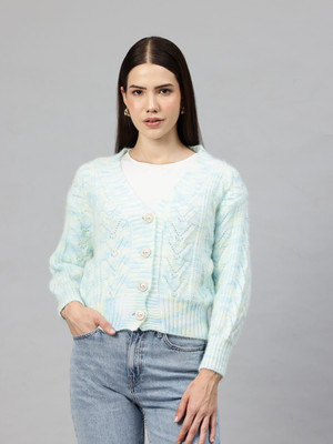 PIERRE CARLO Embroidered Round Neck Casual Women Green Sweater