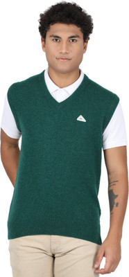 MONTE CARLO Self Design V Neck Casual Men Green Sweater