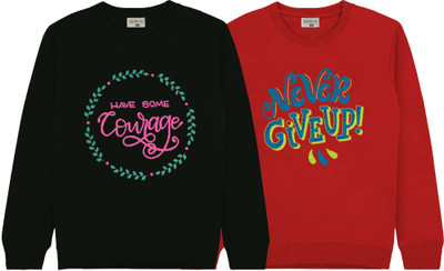 GWA Printed Round Neck Casual Girls Black, Red Sweater