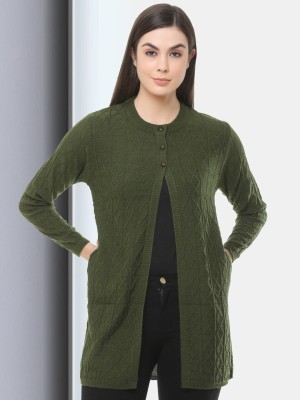 CLAPTON Solid Round Neck Casual Women Green Sweater