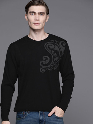 Raymond Solid Round Neck Casual Men Black Sweater