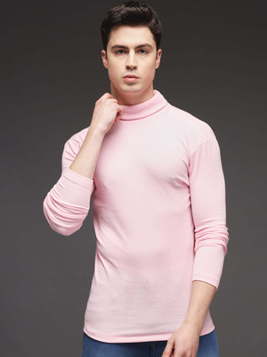 TANDUL Solid Turtle Neck Casual Men Pink Sweater