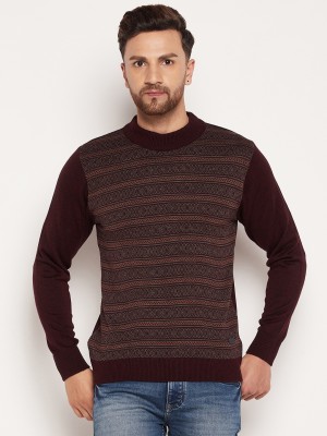 DUKE Striped Round Neck Casual Men Maroon Sweater