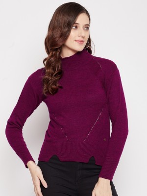 DUKE Self Design High Neck Casual Women Purple Sweater