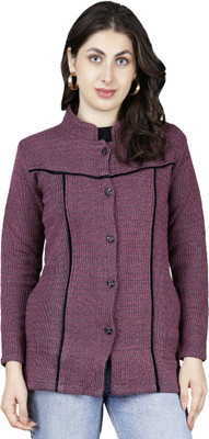 HITTIKA Self Design Round Neck Casual Women Purple Sweater