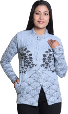 speed line hosiery Floral Print Collared Neck Party Women Grey Sweater