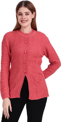 BRAZO Self Design Round Neck Casual Women Pink Sweater