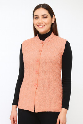ENOV Self Design V Neck Casual Women Orange Sweater