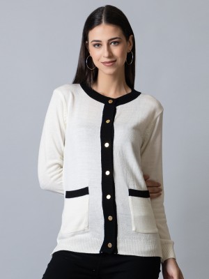 Club York Solid Round Neck Casual Women White Sweater