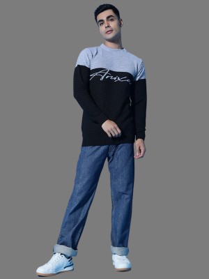 ChicCloset Self Design Round Neck Casual Men Black, Blue Sweater