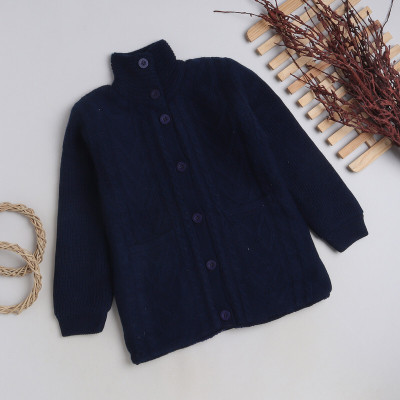 Yellow Apple Self Design High Neck Casual Girls Blue Sweater