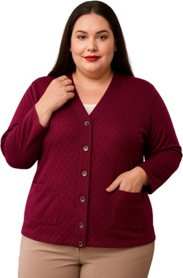 urban rock Self Design V Neck Casual Women Purple Sweater