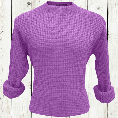 FASHLOOK Self Design Round Neck Casual Men Purple Sweater