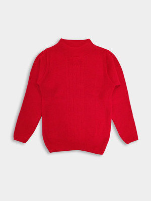 Here&Now X Game Begins Self Design Round Neck Casual Girls Red Sweater