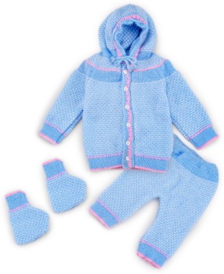 Toyific Solid Hooded Neck Casual Baby Boys & Baby Girls Blue Sweater