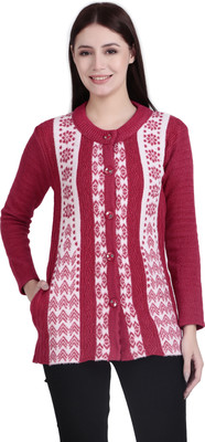 BRAZO Self Design Round Neck Casual Women Pink Sweater
