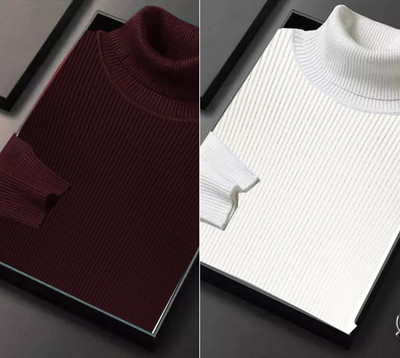 FASHLOOK Solid High Neck Casual Men Multicolor Sweater