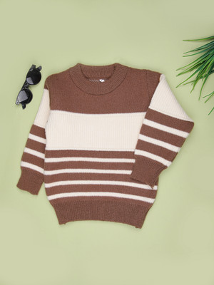 V-MART Self Design Round Neck Casual Boys Brown Sweater