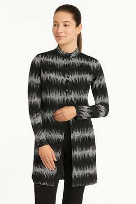 Keshavi Printed Mandarin Neck Casual Women Black Sweater