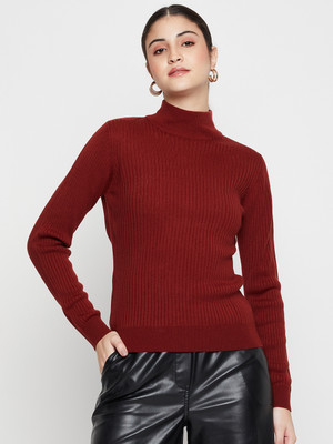 CANTABIL Self Design High Neck Casual Women Orange Sweater