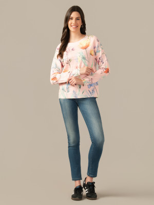 Albion Floral Print Round Neck Casual Women Multicolor Sweater