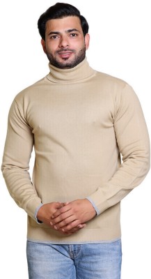 CAVARDI Solid High Neck Casual Men Beige Sweater