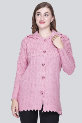 CURIOUS FASHION Embroidered Collared Neck Casual Women Pink Sweater
