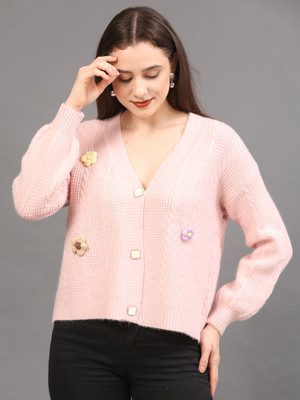 The Sleep Intimo Self Design V Neck Casual Women Pink Sweater