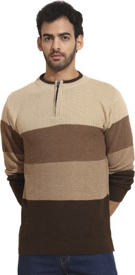 Fit N Fame Printed Round Neck Casual Men Brown Sweater