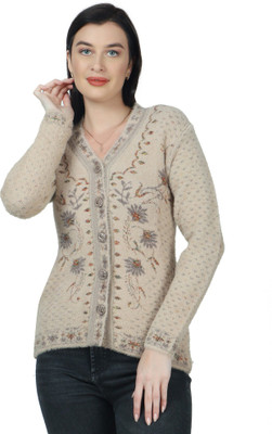 chatanya Solid V Neck Party Women Beige Sweater