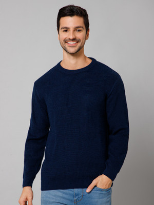 CANTABIL Solid Crew Neck Casual Men Blue Sweater