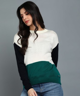 METRONAUT Colorblock Round Neck Casual Women Green Sweater